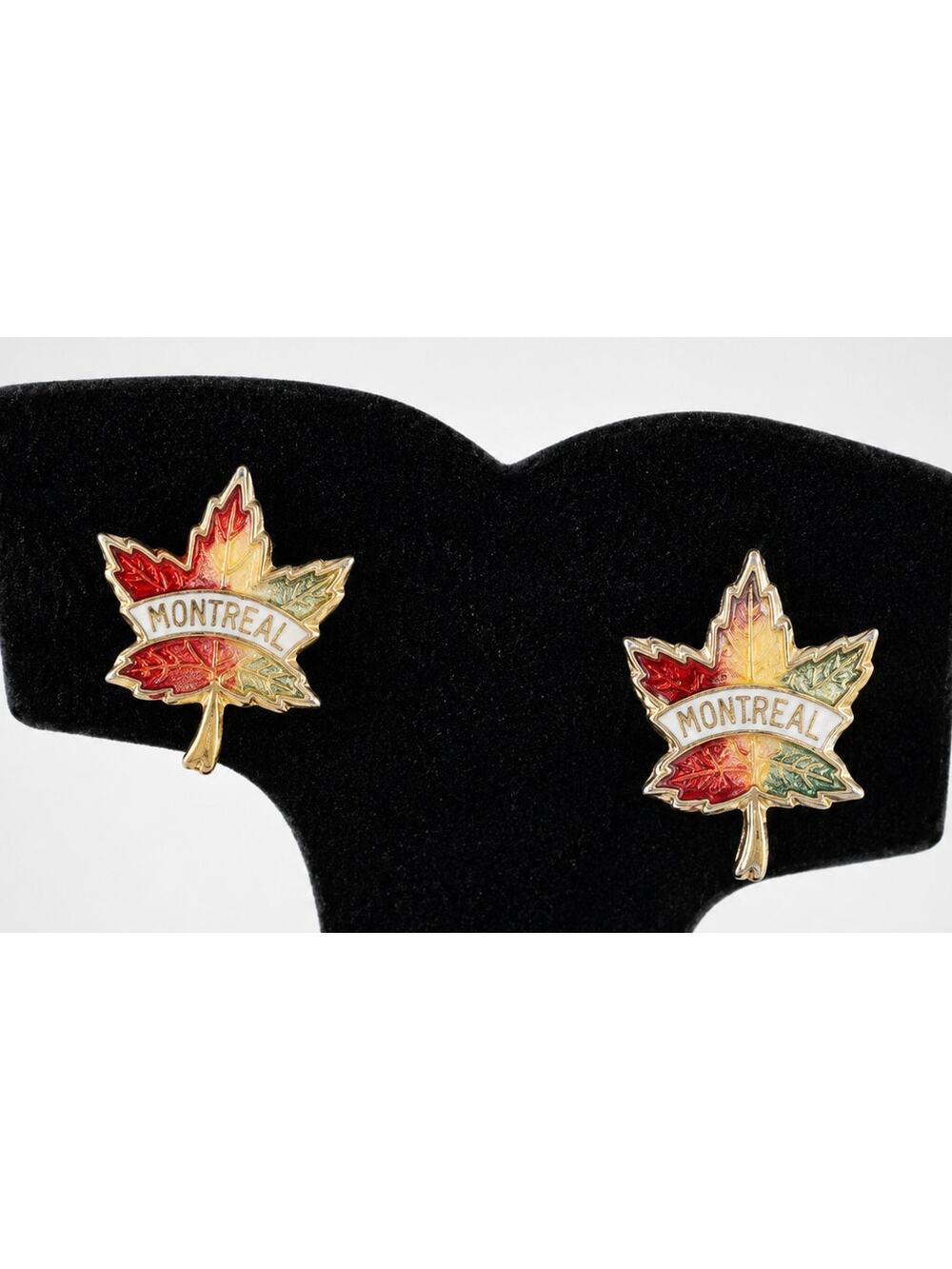 O Canada! Montreal Screw Back Earrings, Colorful Maple Leafs Enamel sb-70